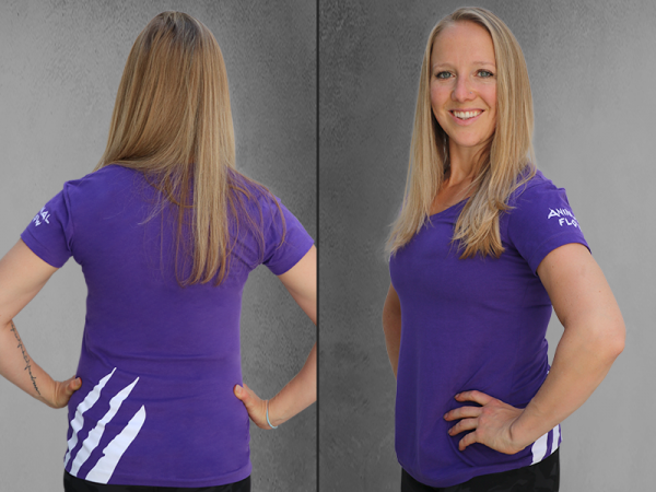 Ladies Lotus Flower V-neck Yoga Shirt - Heather Purple, XL (side print) 