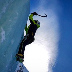 Agostina ice climbing