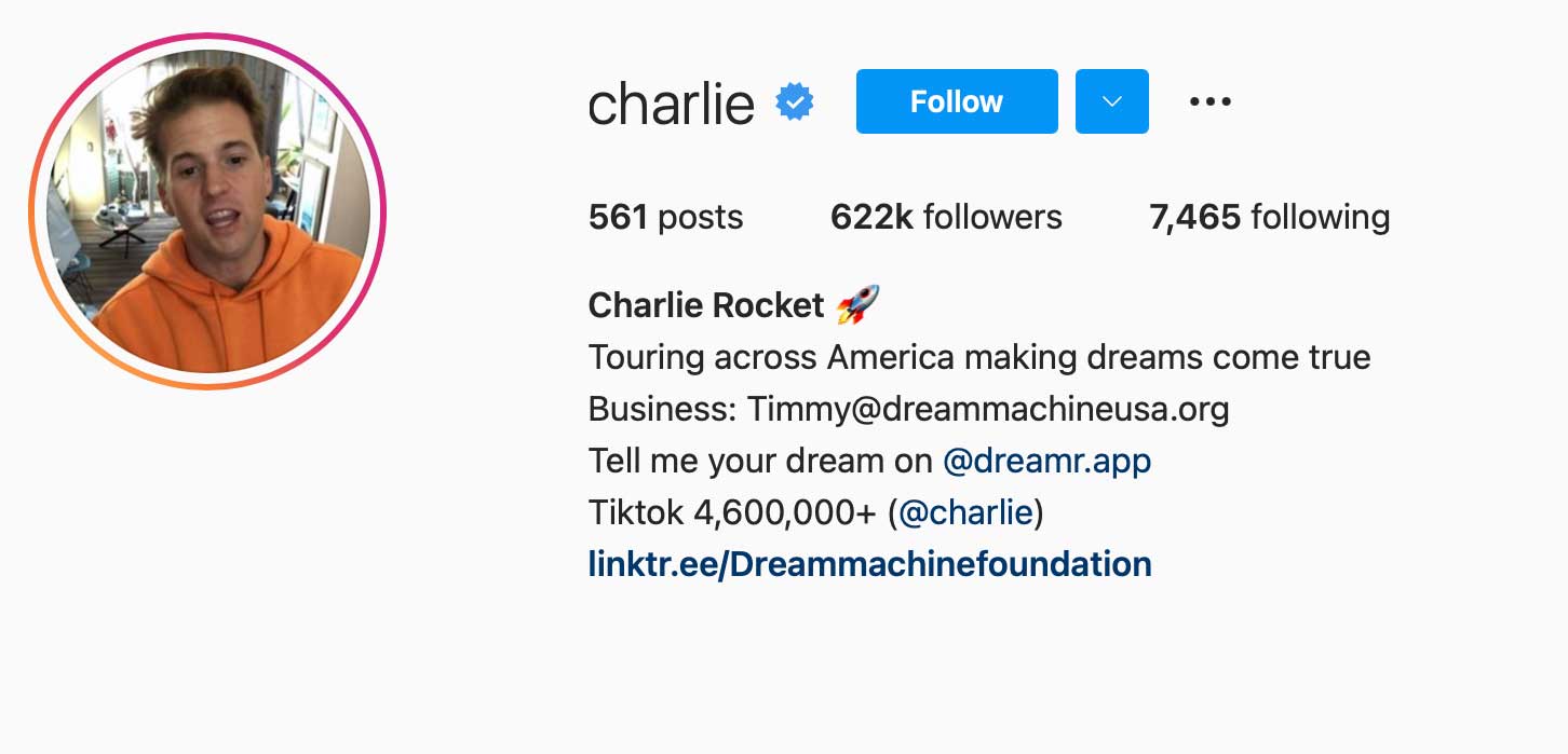 image of instagram account charlie