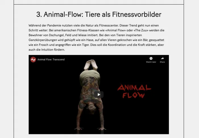 Screenshot of 20 Minuten article. Man in a Tuck Balance with German text underneath.