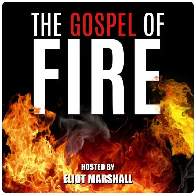 Black background with flames and text that says 