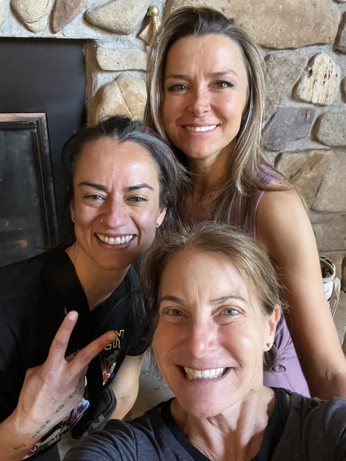 Bogdana Prosszer and two fellow Flowists at the Animal Flow Retreat in Breckenridge