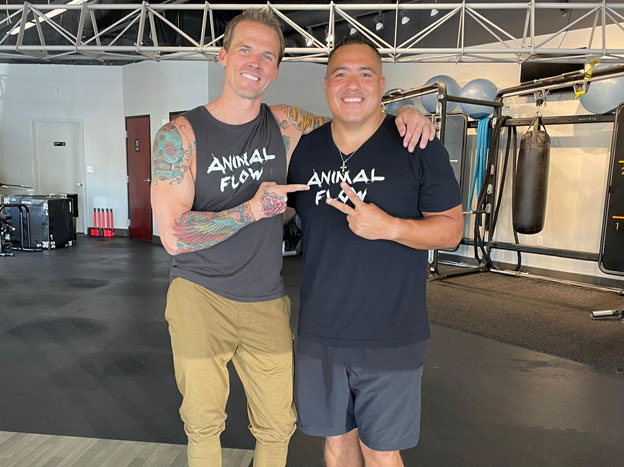 Mark Gil with Animal Flow creator, Mike Fitch.